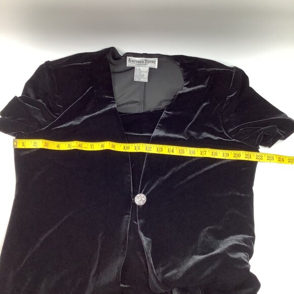 Another Thyme Black Velvet Short Sleeve Dress W/ Rhinestone Button Front Size 16 - Picture 6 of 6